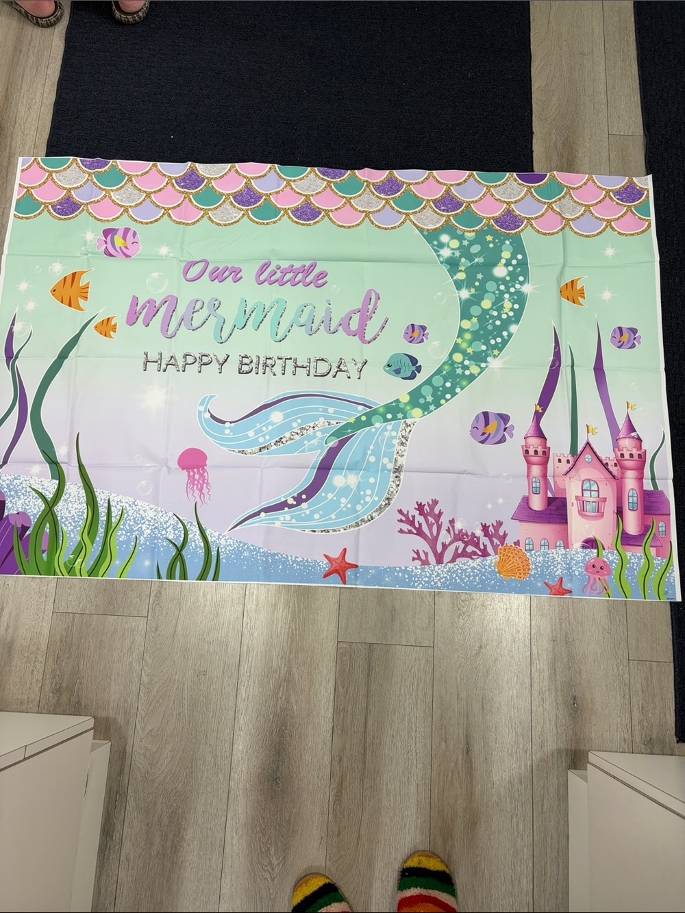 Our Little Mermaid Birthday Backdrop - Pastel Mermaid Tail 3.5 x 4.5 ft - Picture 1 of 4